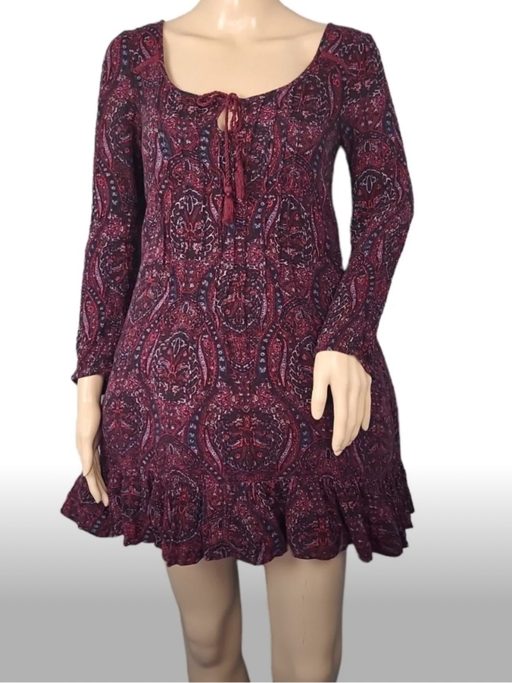 Earthbound Maroon Paisley Boho Peasant Dress Size Medium